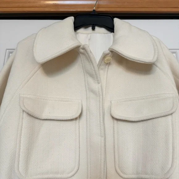 & Other Stories Cream Wool Blend Belted Balloon Sleeve Coat - Picture 4 of 11